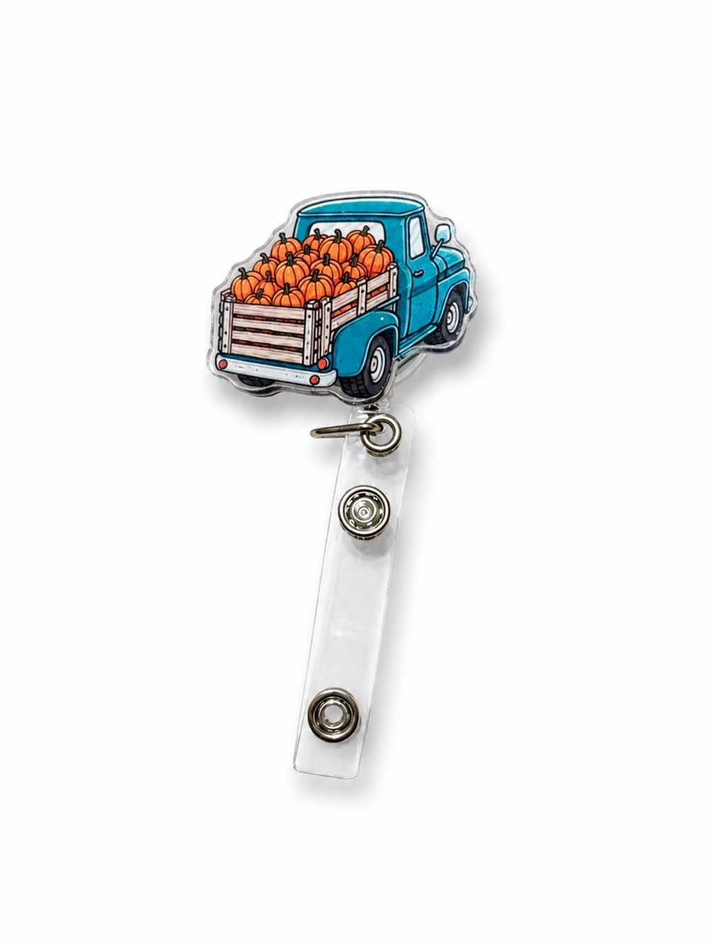 Blue Pickup Truck Badge Reel with Pumpkins